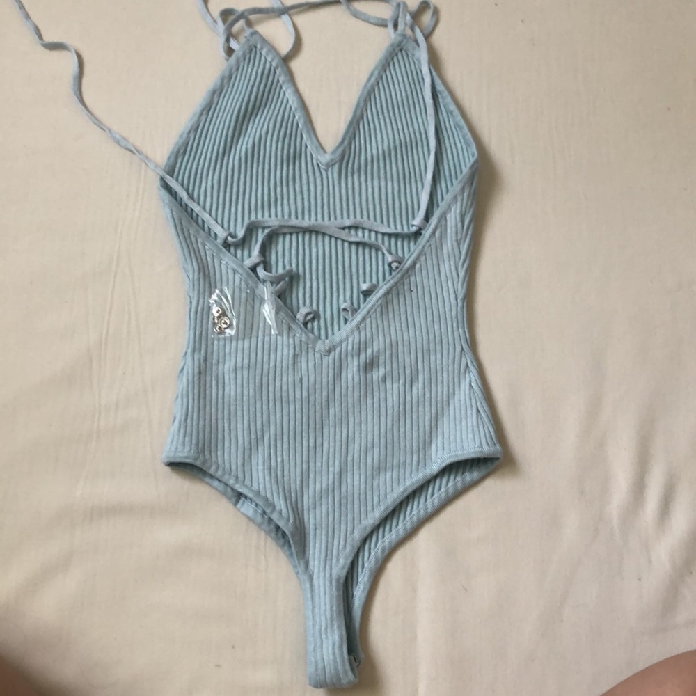 About Us Blue Ribbed Unitard - Picture 2 of 4